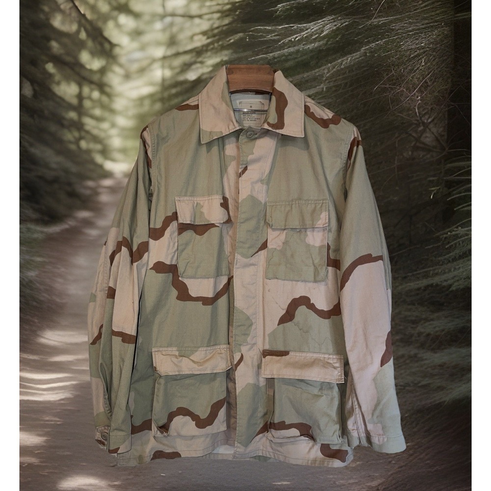 VTG‎ American Apparel Desert Storm Coat M X-Long Camo US Military Issue 90's BDU